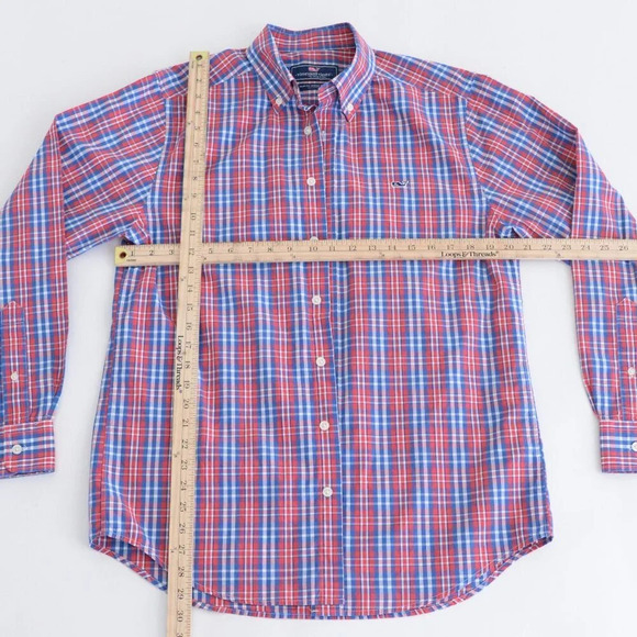 Vineyard Vines Blue & Red Checker Slim Fit Whales 100% Cotton Button Up Shirt M - Picture 4 of 12